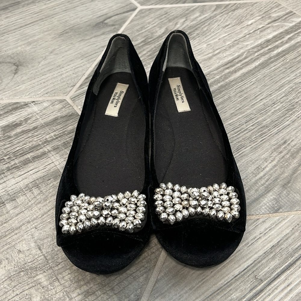 Simply Vera Black Velvet Flats with Embellished Bow - Picture 3 of 7